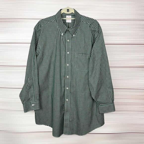 Brooks Brothers Button Down Shirt Madison Fit Cotton Green Gingham Plaid 17,5-33 - Picture 2 of 13